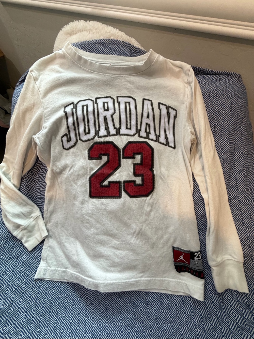 Jordan White Long-Sleeve Tee with Red 23 Graphic